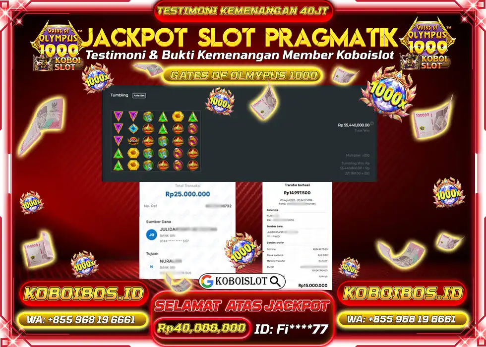 BUKTI KEMENANGAN SLOT GACOR GATES OF OLYMPUS 1000 Rp40.000.000,- LUNAS