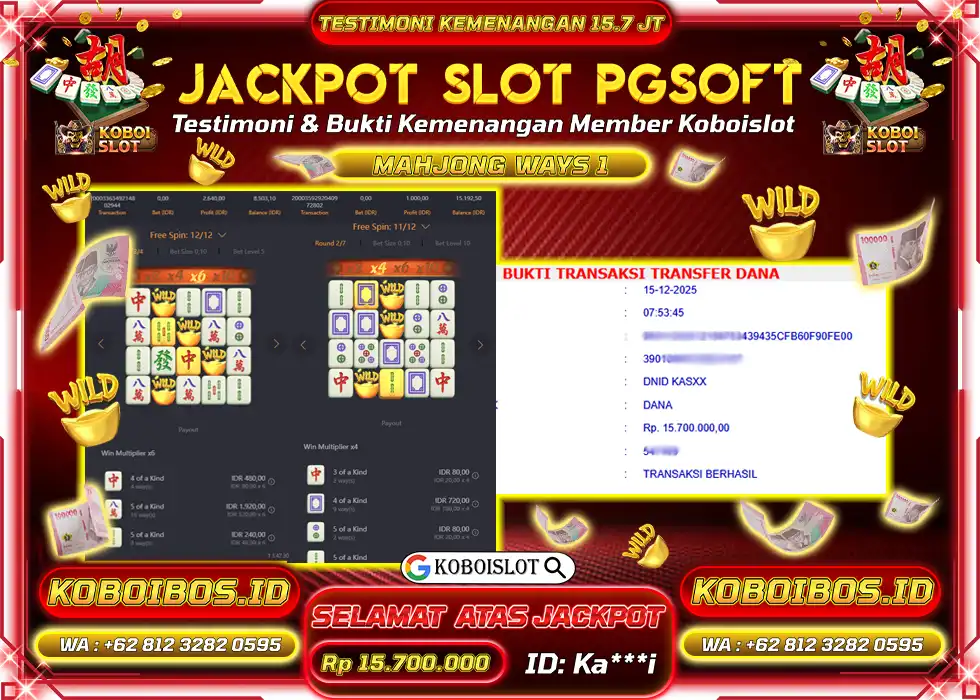BUKTI KEMENANGAN SLOT GACOR MAHJONG WAYS 1 Rp15.700.000,- LUNAS