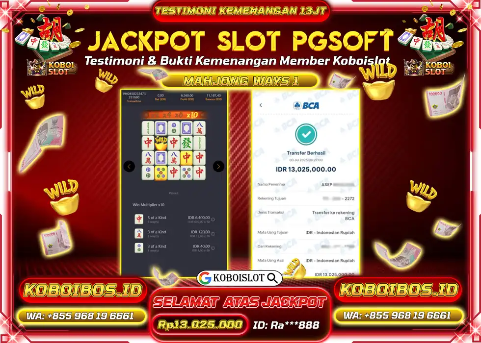 BUKTI KEMENANGAN SLOT GACOR MAHJONG WAYS 1 Rp13.025.000,- LUNAS