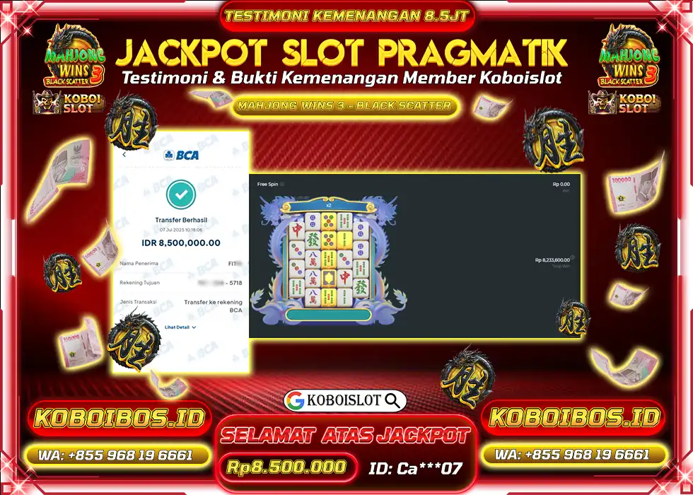 BUKTI KEMENANGAN SLOT GACOR MAHJONG WINS 3 - BLACK SCATTER Rp8.500.000,- LUNAS