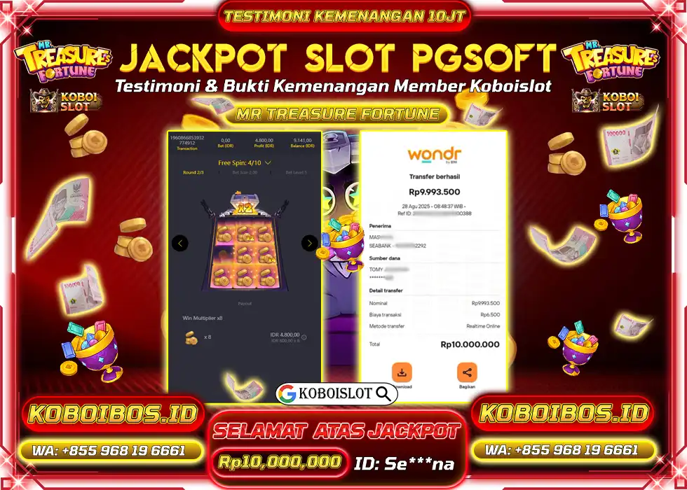 BUKTI KEMENANGAN SLOT GACOR MR. TRASURE’S FORTUNE Rp10.000.000,- LUNAS