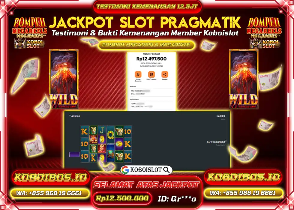 BUKTI KEMENANGAN SLOT GACOR POMPEII MEGAREELS MEGAWAYS Rp12.500.000,- LUNAS