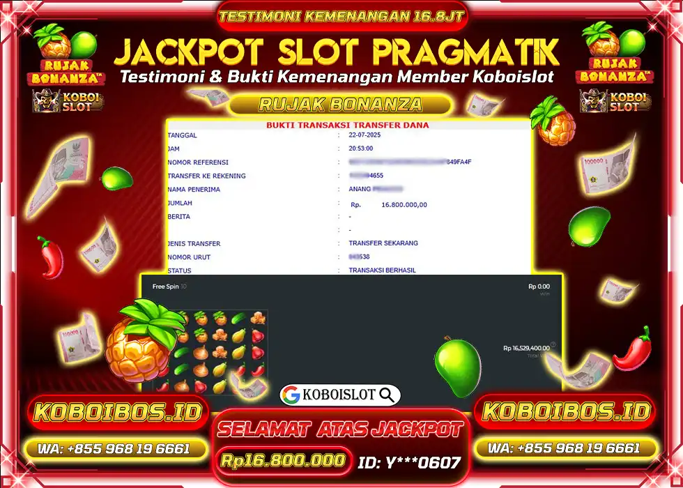 BUKTI KEMENANGAN SLOT GACOR RUJAK BONANZA Rp16.800.000,- LUNAS