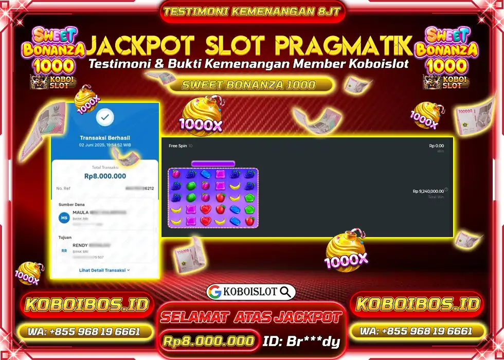 BUKTI KEMENANGAN SLOT GACOR SWEET BONANZA 1000 Rp8.000.000,- LUNAS