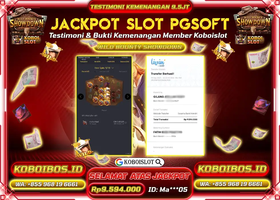 BUKTI KEMENANGAN SLOT GACOR WILD BOUNTY SHOWDOWN Rp9.594.000,- LUNAS