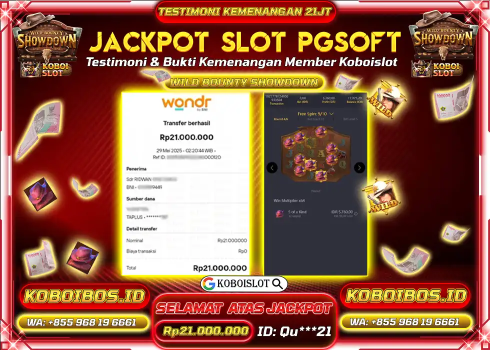 BUKTI KEMENANGAN SLOT GACOR WILD BOUNTY SHOWDOWN Rp21.000.000,- LUNAS