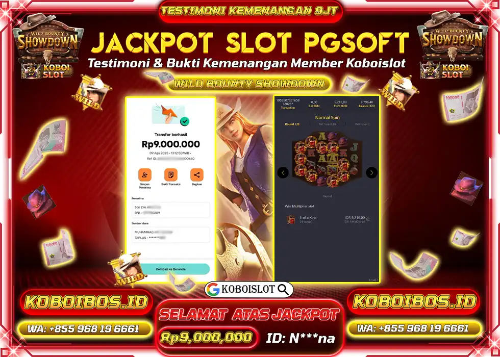 BUKTI KEMENANGAN N*** SLOT GACOR WILD BOUNTY SHOWDOWN Rp9.000.000,- LUNAS